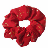 Elastic de par tip scrunchie, textil cu imprimeu, rosu