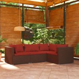 Gossi set mobilier de gradina cu perne, 4 piese, maro, poliratan
