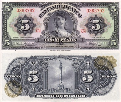 MEXIC 5 pesos 1963 UNC!!! foto