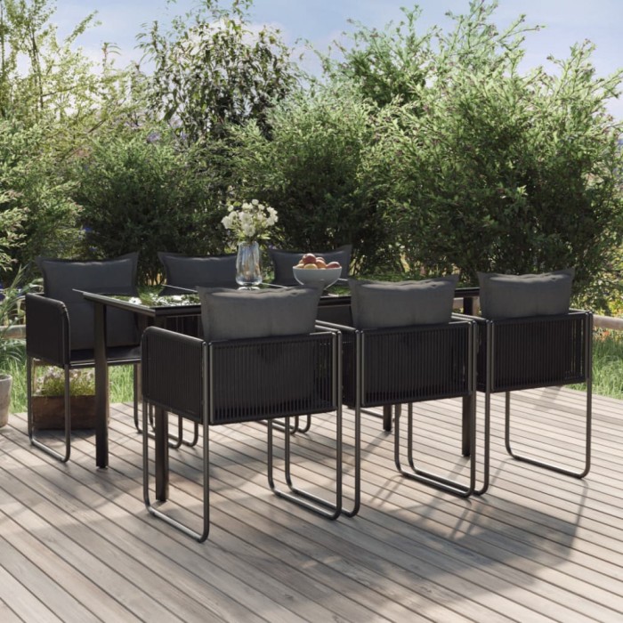 vidaXL Set de servit masa pentru grădină, 7 piese, negru