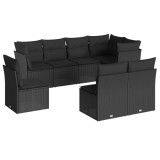 Set mobilier de gradina cu perne, 8 piese, negru, poliratan