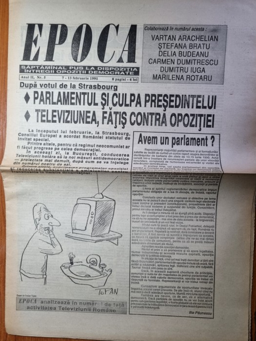 ziarul epoca 7-13 februarie 1991-interviu dumitru iuga
