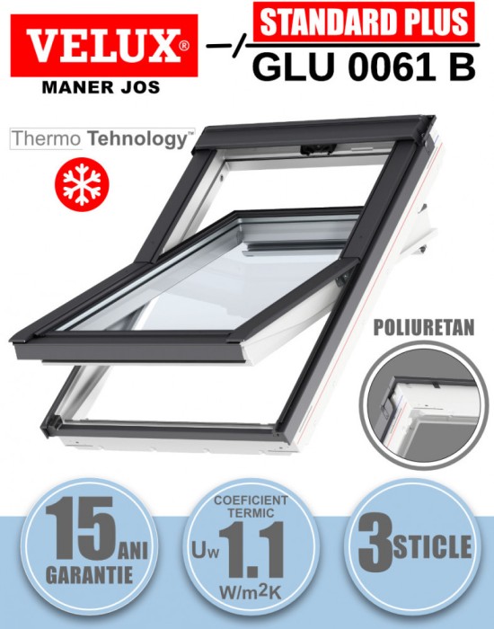 Fereastra mansarda Velux GLU 0061B, poliuretan, 3 sticle, maner jos