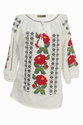 Bluza tip ie dama BN24, alb cocos/rosu ferrari, marime S foto
