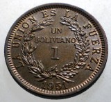 B.417 BOLIVIA 1 BOLIVIANO 1951 XF