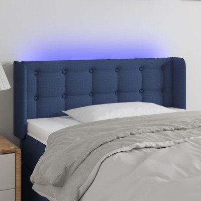 vidaXL Tăblie de pat cu LED, albastru, 83x16x78/88 cm, textil foto