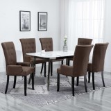 Cumpara ieftin Scaune de bucătărie cu brațe, 6 buc., maro, material textil