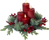Ikebana de Advent MagicHome cu lumanari LED, pe farfurie, 20 cm