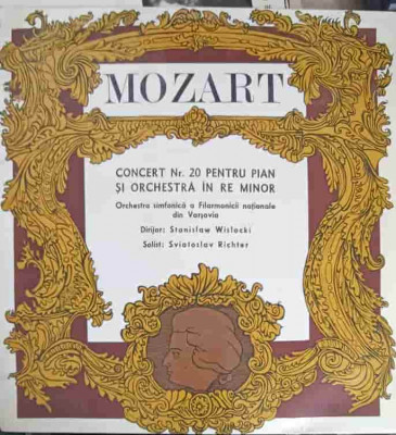 Disc vinil, LP. CONCERT NR.20 PENTRU PIAN SI ORCHESTRA IN RE MINOR-MOZART SCHUMANN foto