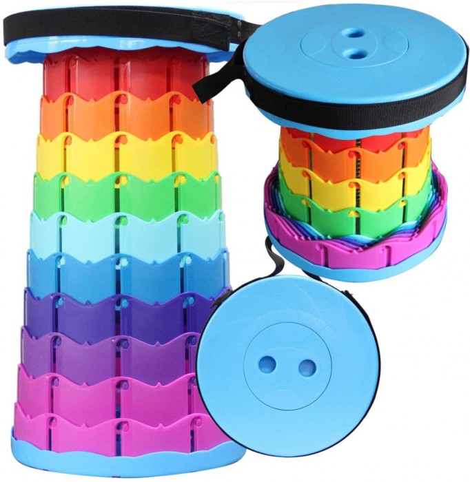 Scaun rotund portabil extensibil cu pliere telescopica, pentru camping