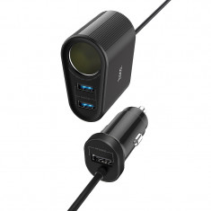 Adaptor Auto Bricheta HOCO Z35A, 1 Iesire Bricheta, 3 X USB, Negru