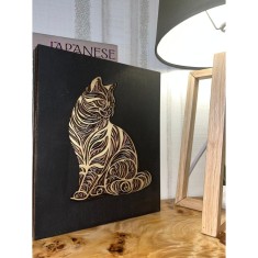 Tablou din Lemn &ndash; Design Artistic Pisică 3D