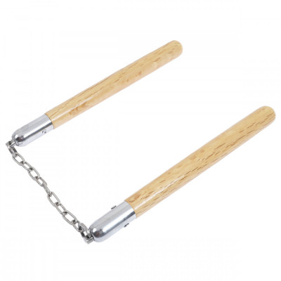 Nunceag-nunchucku IdeallStore&amp;reg;, lemn, prindere lant, natur, 31 cm foto