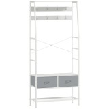 HOMCOM Cuier pentru pantofi cu spațiu pentru pantofi, c&acirc;rlige, sertare, bară și raft pentru intrare, hol, living 80x30x180,5 cm Alb | Aosom Romania
