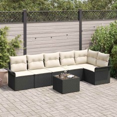 vidaXL Set de canapele pentru grădină cu pernă 7 pcs Negru Rattan poli 3354056