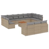 Set canapele de gradina, 14 piese, cu perne, bej, poliratan