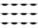 Set farfurii 12 piese, adanci, pentru paste, negre, din opal, diametru 28.5 cm