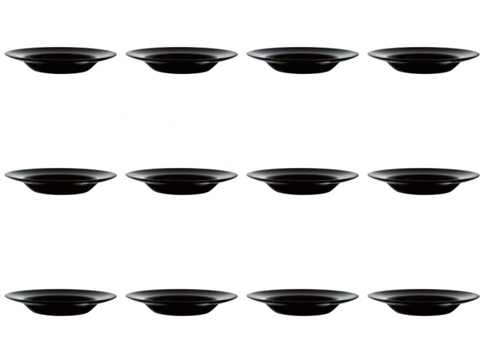 Set farfurii 12 piese, adanci, pentru paste, negre, din opal, diametru 28.5 cm