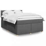 VidaXL Pat box spring cu saltea, gri &icirc;nchis, 140x190 cm, textil