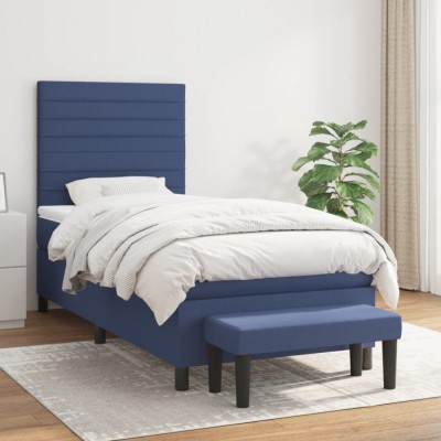Pat box spring cu saltea, albastru, 90x200 cm, textil foto