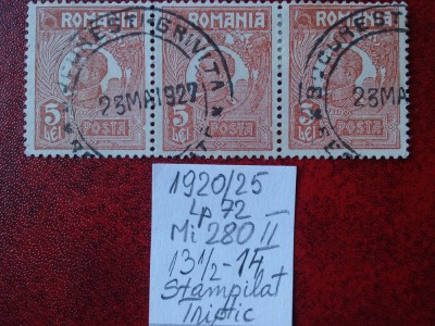 1920- Romania- Ferd. b. mic Mi280II-dant.K-triptic-stampilat foto