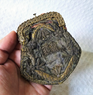 Portofel sfarsit sec XIX parte din chatelain, portofel de epoca din catifea foto
