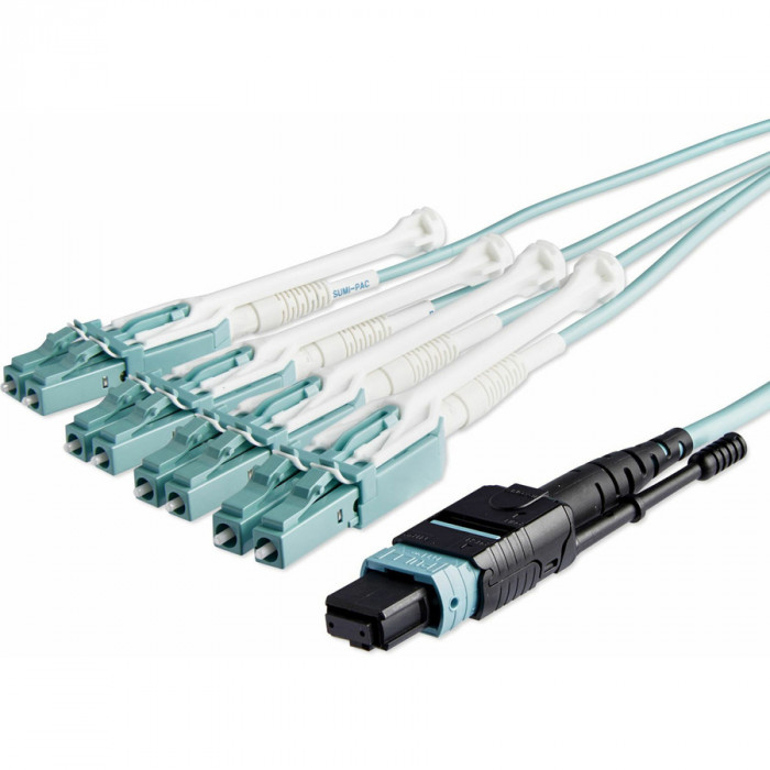 Cablu MTP/MPO la 4 Fiber Optic LC Duplex cu transciever Juniper QFX-QSFP-40G-ESR4 740-045627 20M