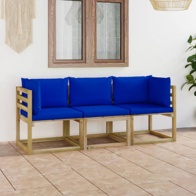 Canapea de gradina cu 3 locuri, cu perne albastre GartenMobel Dekor foto