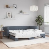 Cumpara ieftin Pat de zi cu extensie, gri &icirc;nchis, 90x200 cm, catifea