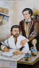 Tablou Mihai Eminescu si Ion Creanga semnat Cimpoesu., Portrete, Ulei, Realism