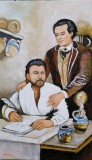 Tablou Mihai Eminescu si Ion Creanga semnat Cimpoesu., Portrete, Ulei, Realism