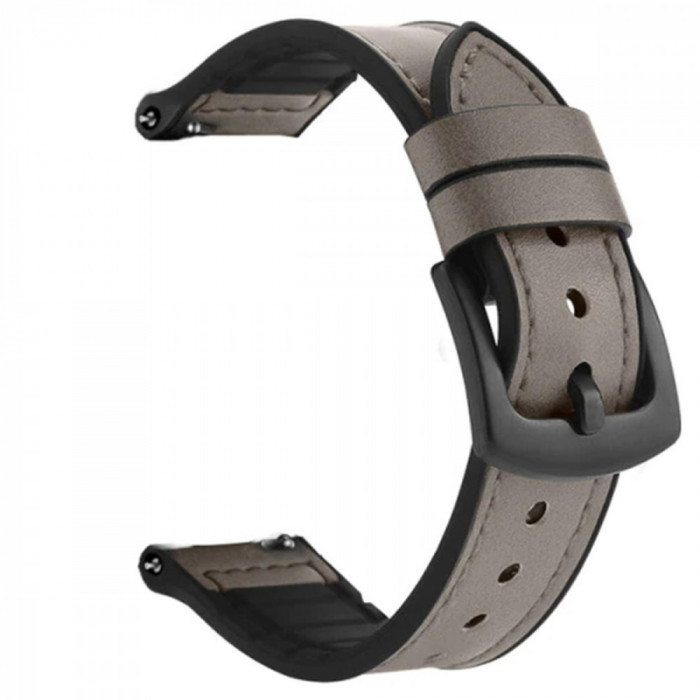 Curea hibrid piele-silicon, compatibila Samsung Gear Sport, telescoape Quick Release, Gray Dove