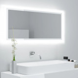 Oglinda de baie cu LED, alb extralucios, 100x8,5x37 cm, acril GartenMobel Dekor, vidaXL