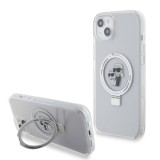 Husa pentru iPhone 15 Plus / 14 Plus - Karl Lagerfeld Hardcase Ring Stand MagSafe (KLHMP15MHMRSKCH) - White Karl&amp;Choupette
