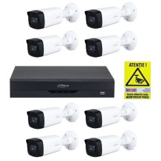 Kit supraveghere exterior Dahua 8 camere 5MP Starlight IR 40m lentila 3.6mm, DVR WizSense 8 canale 5M-N/1080P + CADOU Autocolant Rovision SafetyGuard foto