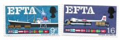 Marea Britanie (1) - Incarcarea avionului din camioane si steaguri ale membrilor AELS, 1967 - serie neobliterata