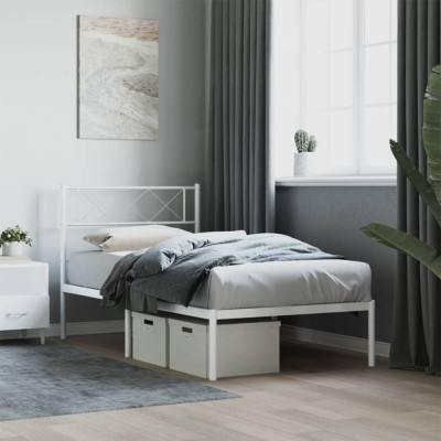 vidaXL Cadru pat metalic cu tăblie, alb, 90x200 cm foto