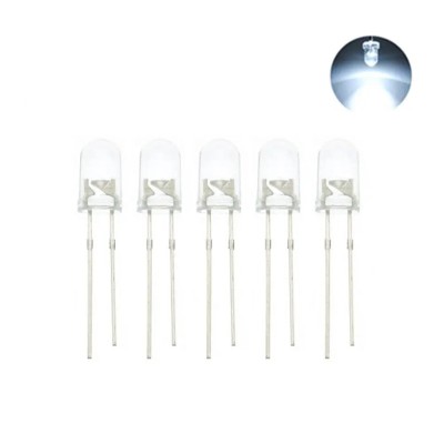 100 bucati x LED 5mm transparent luminos de culoare: TRANSPARENT - ALB foto