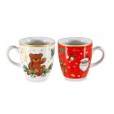 Set 2 cani Craciun portelan multicolor in cutie cadou PL &Oslash; 5,5 x 6 H, 70 ml