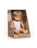 Papusa educativa 38 cm Baiat caucazian blond inchis, MINILAND