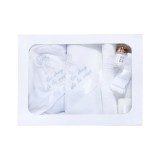 Cumpara ieftin Trusou Botez 6 piese personalizat cu broderie - "Cu drag de la Nasi" - Ingeras - ALB - ARGINTIU - TB106