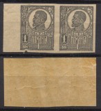 ROMANIA Ferdinand uzuale tip Bust Mare 1921 timbru 1 Ban eroare nedantelata MNH in pereche cu cui de plansa