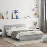 VidaXL Cadru de pat cu tăblie și LED, gri sonoma, 160x200 cm