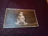 Fotografie tip carte postala, Copil mic, alb negru - circulata, 1939