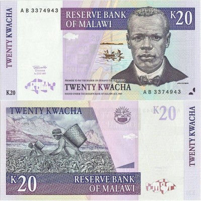 1997 (1 VII), 20 kwacha (P-38a) - Malawi - stare UNC! foto