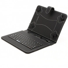 Husa piele ecologica pentru tablete 10 inch cu tastatura micro USB, culoare negru foto