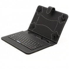 Husa piele ecologica pentru tablete 10 inch cu tastatura micro USB, culoare negru