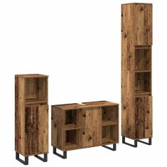 vidaXL Set de mobilier pentru baie cu ușă 3 pcs Maro 30 x 30 x 180 cm