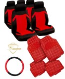 Huse Auto Rosii + Husa Volan + Covorase Auto Universale. Set Complet Scaune Fata/Spate, Cauciuc Striat + Suport Telefon