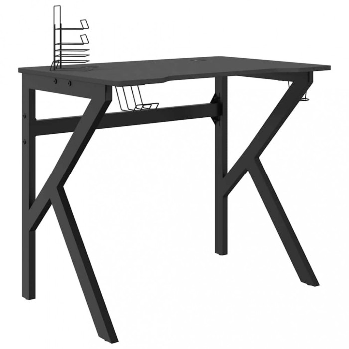 Birou de gaming cu picioare in forma de K, negru, 90x60x75 cm